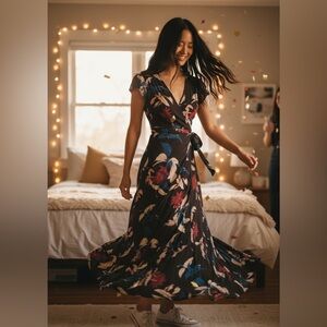Tularosa Floral-Print Wrap-Front Maxi Dress sz S